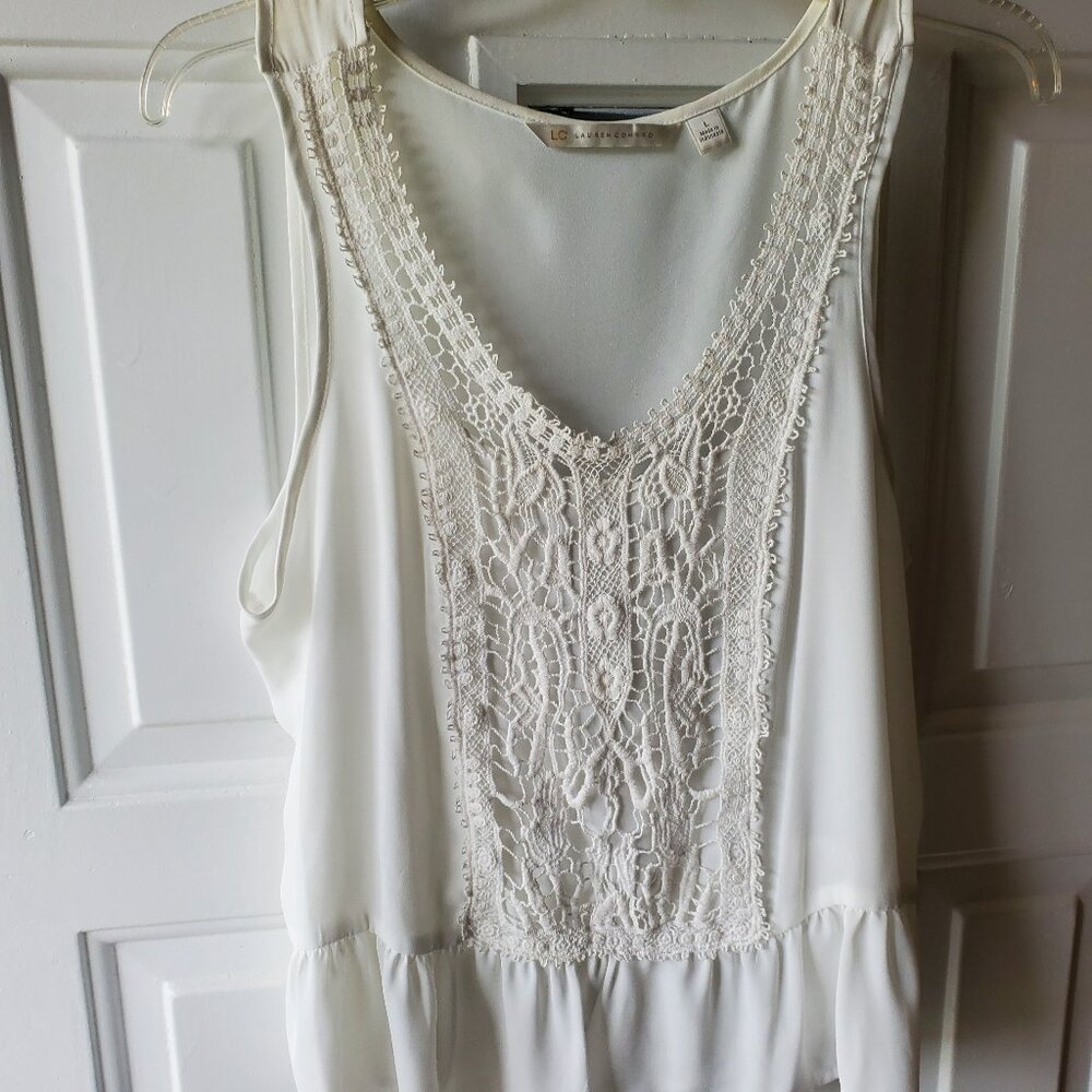 Women's Lauren Conrad White Lace Tank Peplum Top- Size Large - Used